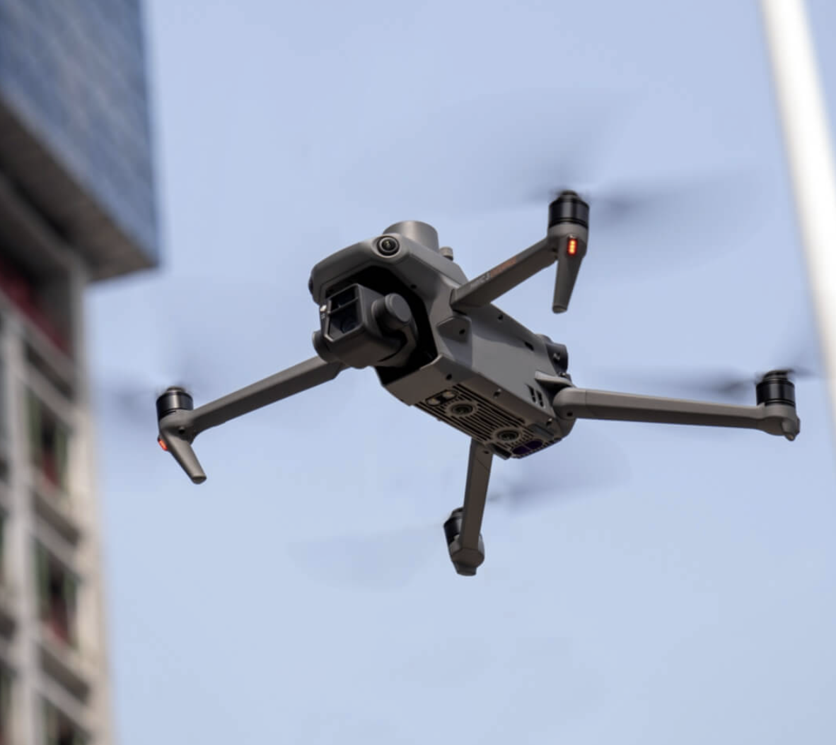 Hurricane-damaged building documented by drone for insurance claim